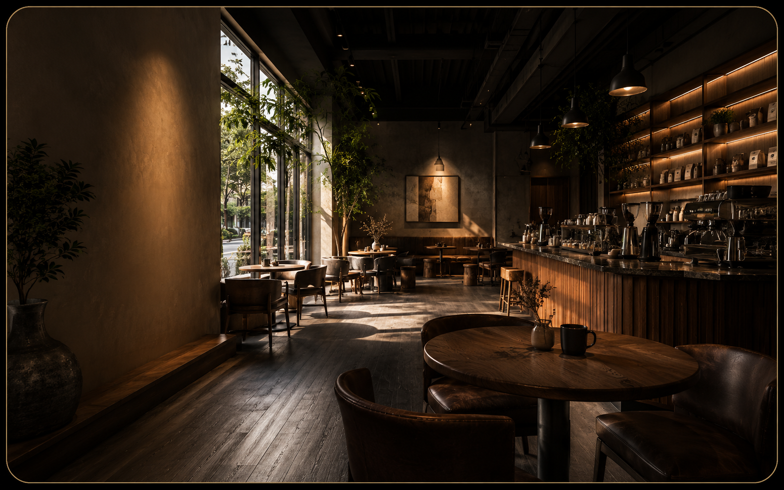 Warm luxury coffee room atmosphere